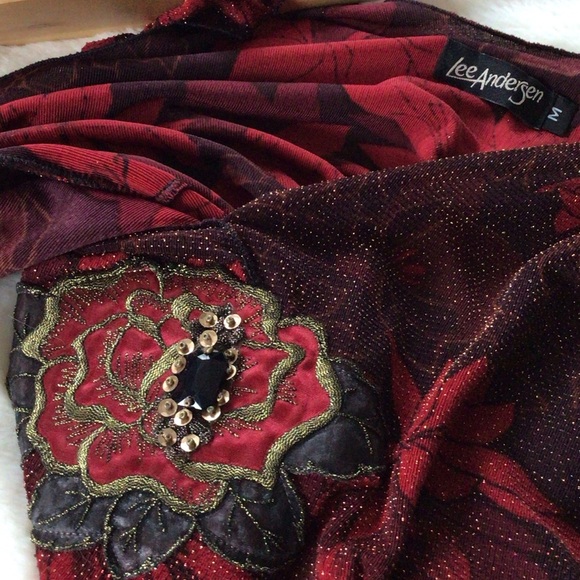 Lee Anderson Floral Red and Black Sleeveless Dress M - Picture 3 of 16